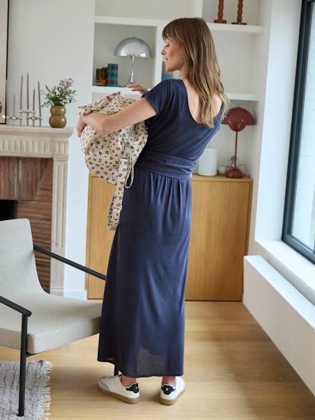 Long Jersey Knit Dress with Short Sleeves for Maternity anthracite - vertbaudet enfant 