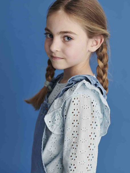 Blouse with Ruffles in Broderie Anglaise, for Girls coral+ecru+sky blue - vertbaudet enfant 