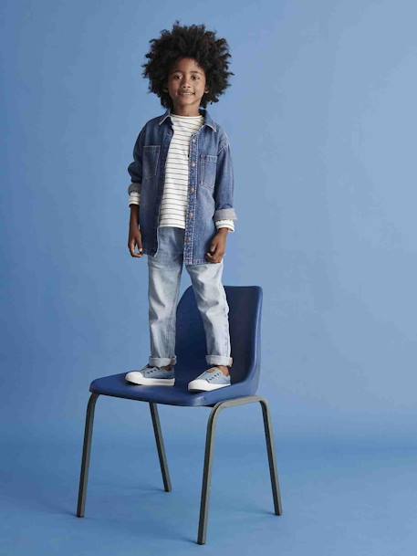 T-shirt rayé garçon personnalisable bleu ardoise+noix de pécan - vertbaudet enfant 
