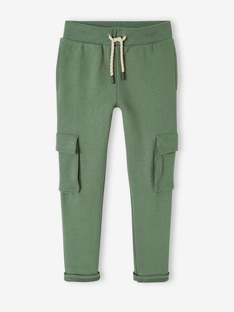 Joggers with Cargo-Type Pockets, for Boys marl grey+sage green - vertbaudet enfant 