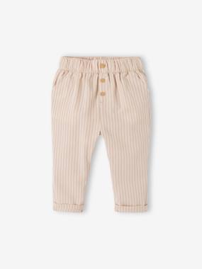 Baby-Trousers & Jeans-Striped Trousers with Elasticated Waistband, for Babies