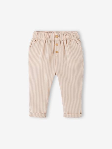 Striped Trousers with Elasticated Waistband, for Babies sandy beige - vertbaudet enfant 