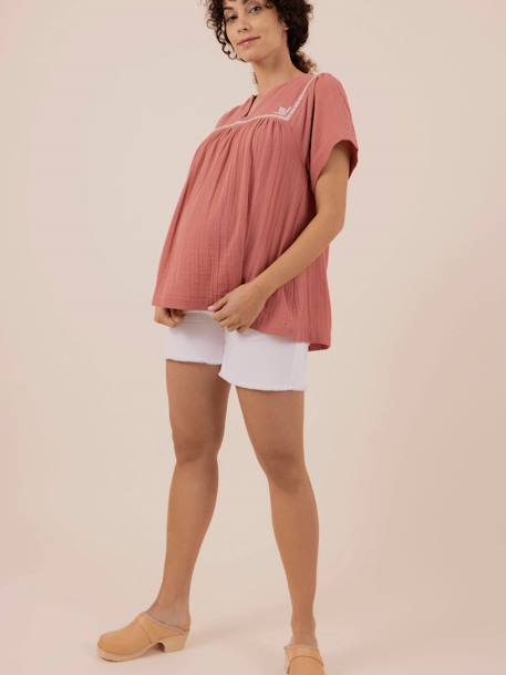 Cotton Gauze Blouse for Maternity, Farah by ENVIE DE FRAISE dusky pink+white - vertbaudet enfant 