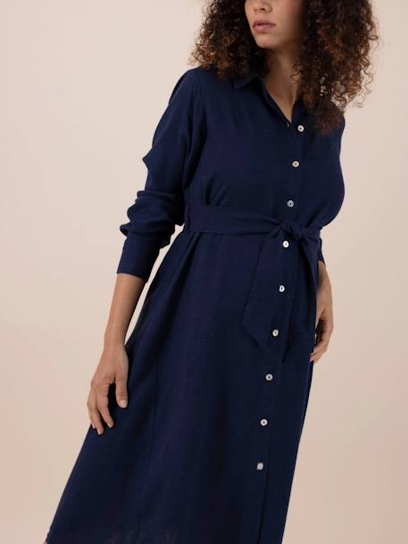 Linen Dress for Maternity, Aina by ENVIE DE FRAISE khaki+navy blue - vertbaudet enfant 
