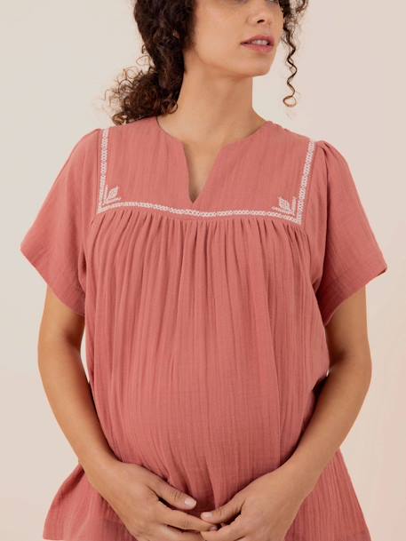 Blouse de grossesse Farah ENVIE DE FRAISE en gaze de coton blanc+bois de rose - vertbaudet enfant 
