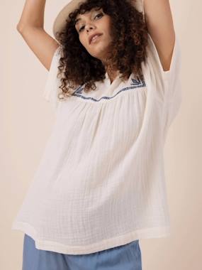 Maternity-Blouses, Shirts & Tunics-Cotton Gauze Blouse for Maternity, Farah by ENVIE DE FRAISE