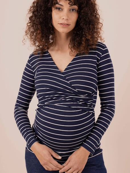Eco-Responsible Maternity Top, Fiona by ENVIE DE FRAISE striped navy blue - vertbaudet enfant 