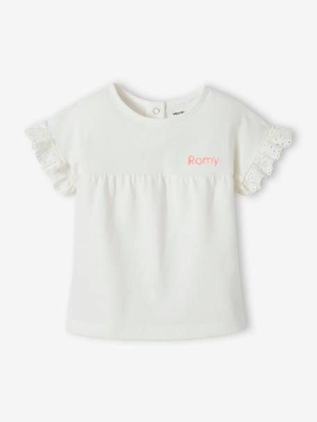 T-shirt manches volantées personnalisable bébé coton biologique écru+fuchsia - vertbaudet enfant 