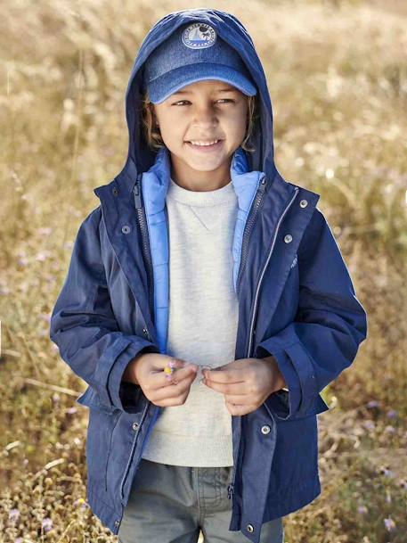 Parka garçon 3 en 1 mi-saison doudoune sans manches amovible marine+vert sauge - vertbaudet enfant 