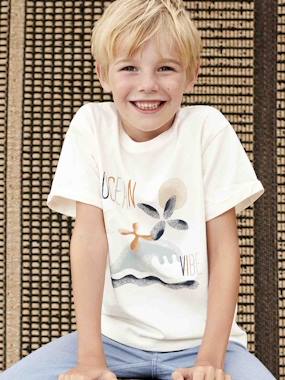 -Thick T-Shirt with Wave Motif for Boys