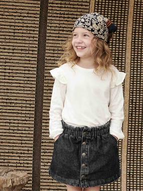Girls-Denim Paperbag Skirt with Press Studs for Girls
