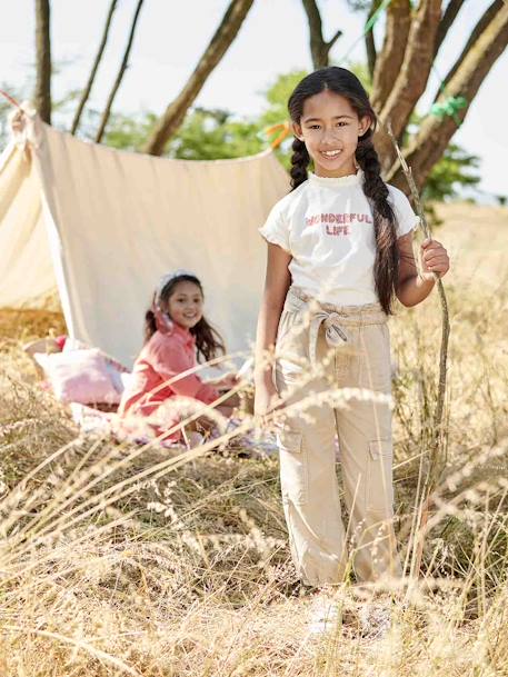 Cargo Trousers for Girls in Loose-Fitting Fabric sandy beige - vertbaudet enfant 