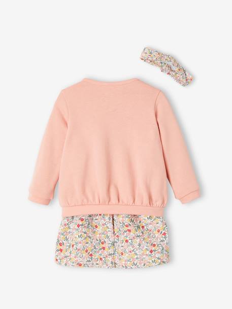 Ensemble bébé fille 3 pièces robe cardigan bandeau bleu grisé+corail+vieux rose - vertbaudet enfant 