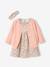 Ensemble bébé fille 3 pièces robe cardigan bandeau bleu grisé+corail+vieux rose - vertbaudet enfant 