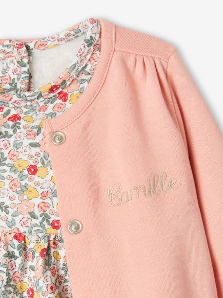 Ensemble bébé fille 3 pièces robe cardigan bandeau bleu grisé+corail+vieux rose - vertbaudet enfant 