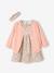 Ensemble bébé fille 3 pièces robe cardigan bandeau bleu grisé+corail+vieux rose - vertbaudet enfant 