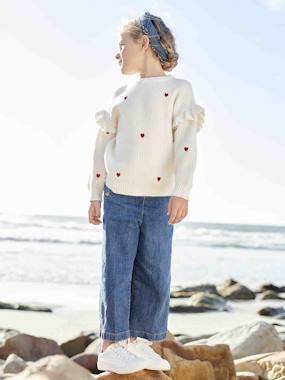 Wide Cropped Trousers with Flap Front for Girls  - vertbaudet enfant