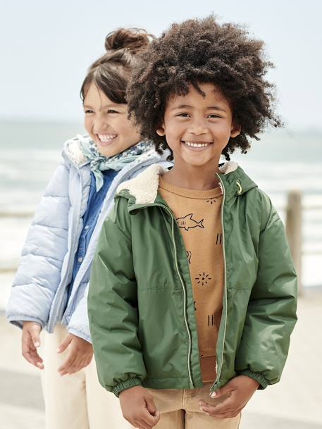 Coupe-vent garçon doublé sherpa à capuche caramel+kaki+marine+olive - vertbaudet enfant 