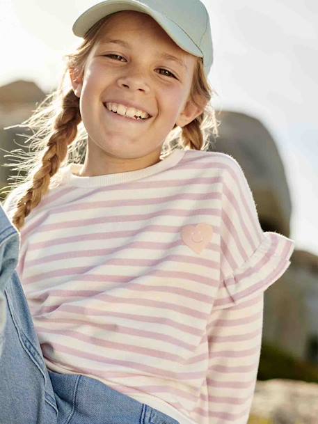 Sailor-type Sweatshirt with Ruffles on the Sleeves, for Girls denim blue+lilac+old rose+striped green+striped pink - vertbaudet enfant 