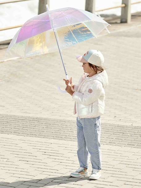 Doudoune fille légère effet brillant écru+métallisée arc-en-ciel - vertbaudet enfant 