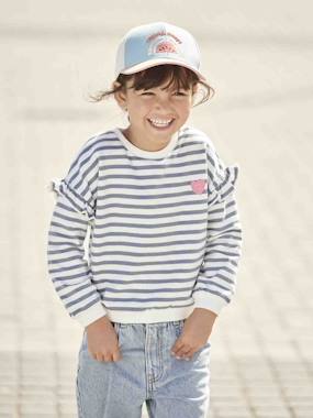 Girls-Cardigans, Jumpers & Sweatshirts-Sweatshirts & Hoodies-Sailor-type Sweatshirt with Ruffles on the Sleeves, for Girls