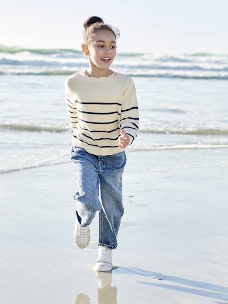 Pull fille marinière fantaisie marine+rayé marine - vertbaudet enfant 