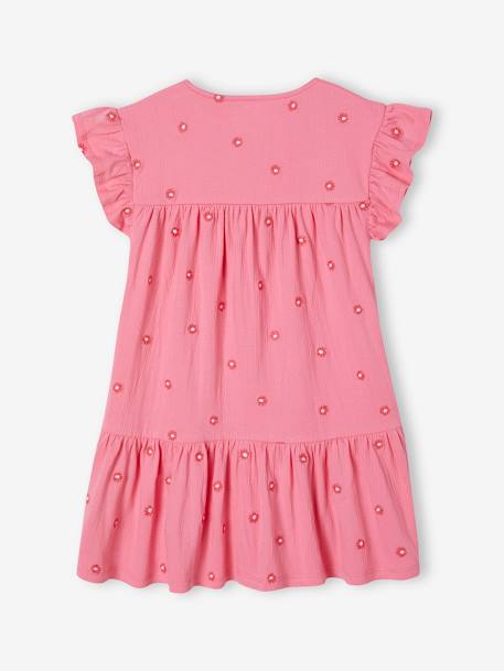 Crinkled Knit Dress with Embroidered Flowers for Girls sweet pink - vertbaudet enfant 