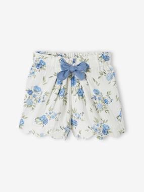 Girls-Shorts-Shorts in Cotton Gauze with Scalloped Trim for Girls