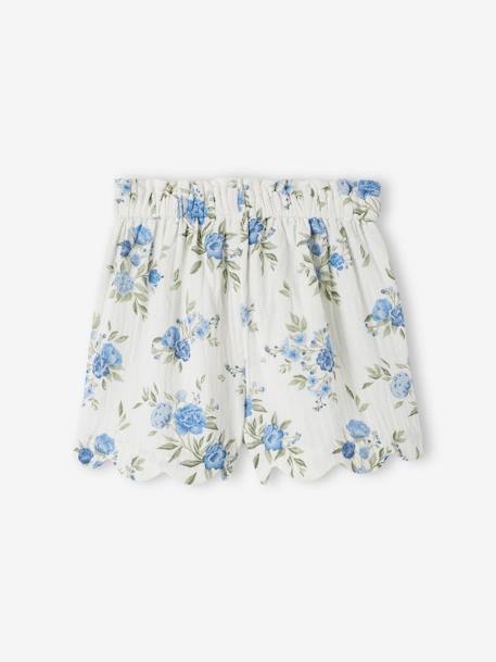 Shorts in Cotton Gauze with Scalloped Trim for Girls blue+nude pink+printed blue - vertbaudet enfant 