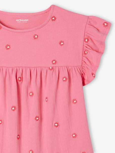 Crinkled Knit Dress with Embroidered Flowers for Girls sweet pink - vertbaudet enfant 