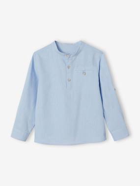 Shirt in Linen/Cotton, Mandarin Collar, Long Sleeves, for Boys  - vertbaudet enfant