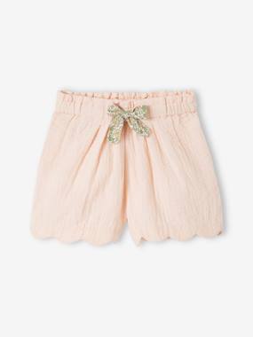 -Shorts in Cotton Gauze with Scalloped Trim for Girls