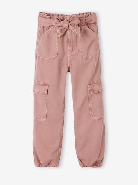 Cargo Trousers for Girls in Loose-Fitting Fabric old rose+sandy beige - vertbaudet enfant 