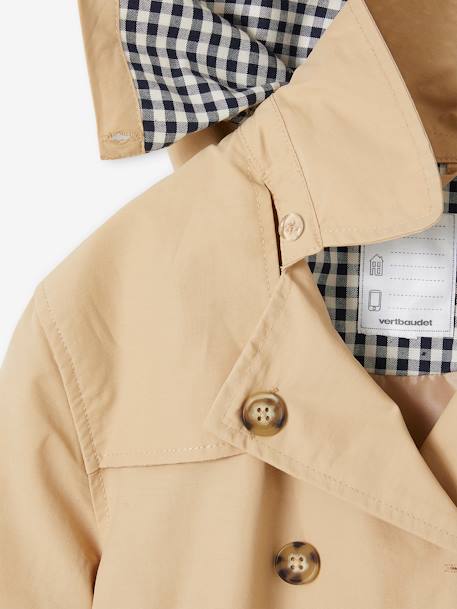 Trench Coat with Removable Hood for Girls beige+navy blue - vertbaudet enfant 