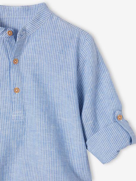 Occasion Wear Ensemble: Shirt with Mandarin Collar & Shorts for Boys striped blue - vertbaudet enfant 