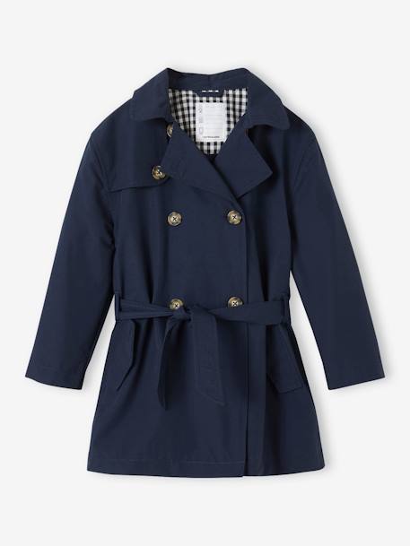 Trench Coat with Removable Hood for Girls navy blue - vertbaudet enfant 