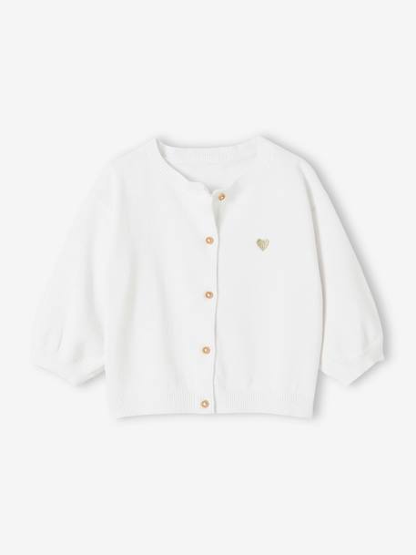 Basics Knitted Cardigan, Embroidered Heart, for Babies rosy+white - vertbaudet enfant 