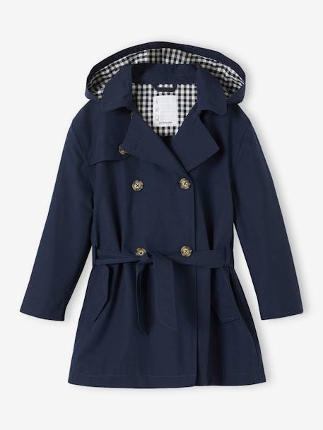 Trench Coat with Removable Hood for Girls - navy blue, Girls