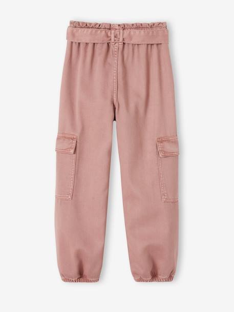 Cargo Trousers for Girls in Loose-Fitting Fabric old rose+sandy beige - vertbaudet enfant 