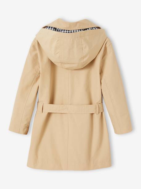 Trench Coat with Removable Hood for Girls beige+navy blue - vertbaudet enfant 