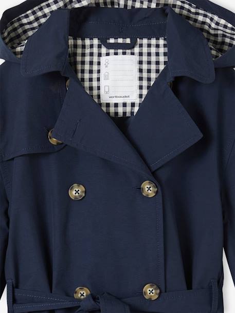 Trench Coat with Removable Hood for Girls navy blue - vertbaudet enfant 