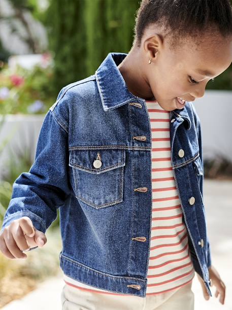 Veste en jean personnalisable fille bleu jean - vertbaudet enfant 