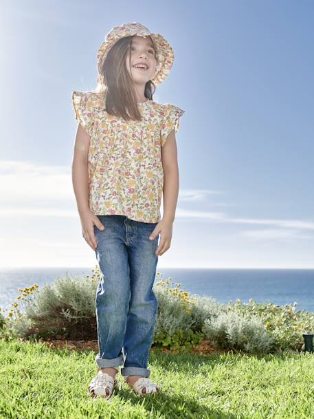 Jean fille droit MorphologiK tour de hanches Medium bleu foncé+stone - vertbaudet enfant 