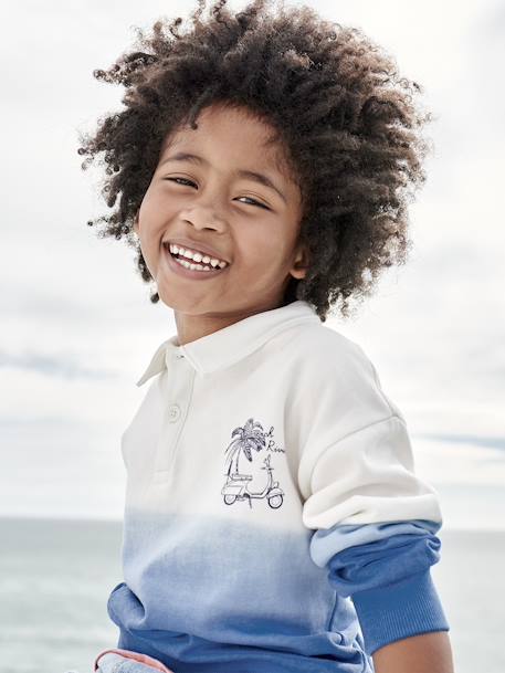 Sweatshirt with Polo Neck & Dip-Dye Effect for Boys azure - vertbaudet enfant 