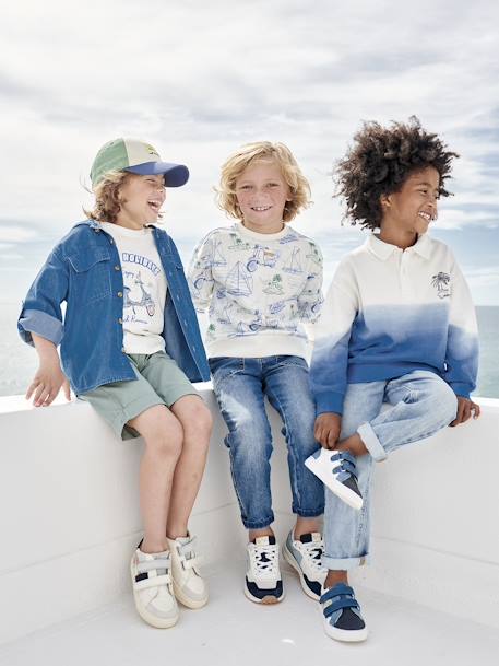 Sweatshirt with Polo Neck & Dip-Dye Effect for Boys azure - vertbaudet enfant 