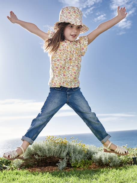 Hook-&-Loop Leather Sandals for Children, Designed for Autonomy ecru+gold - vertbaudet enfant 