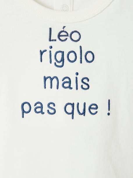 T-shirt message brodé personnalisable bébé en coton biologique bleu+écru - vertbaudet enfant 