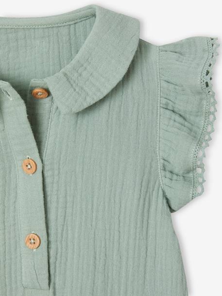 Cotton Gauze Jumpsuit for Babies sage green+terracotta - vertbaudet enfant 