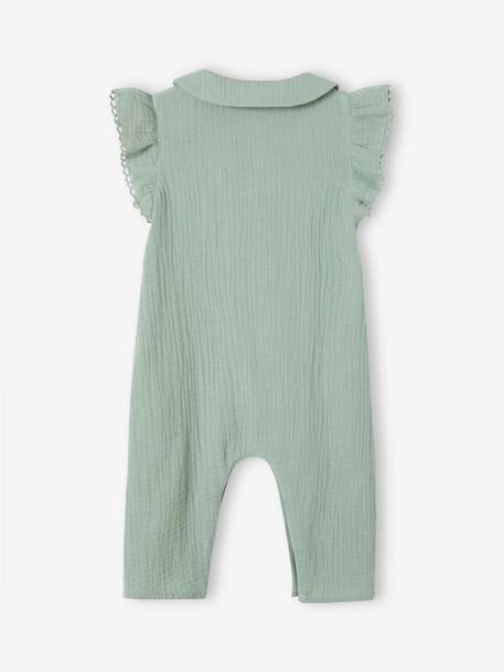 Combinaison bébé fille en gaze de coton manches courtes à volants caramel+vert sauge - vertbaudet enfant 