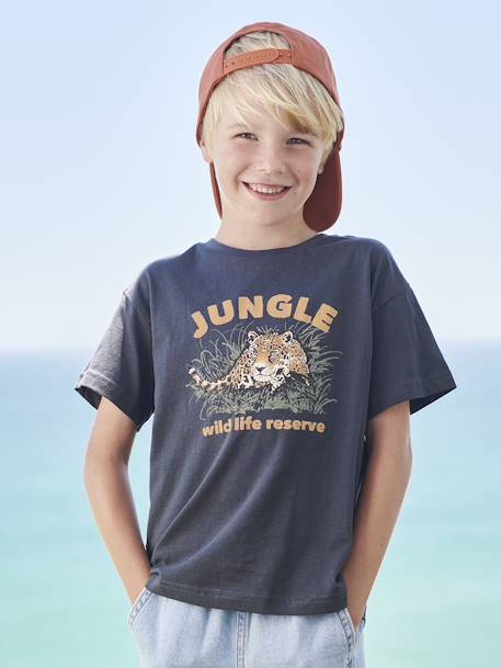 T-Shirt with Animal Motif for Boys anthracite+ecru+grey blue - vertbaudet enfant 